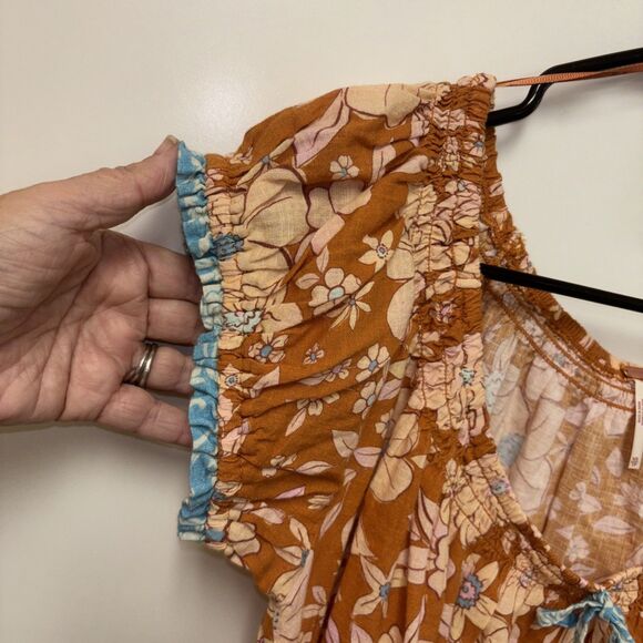 Free People Frankie Floral Peasant Tie Neckline Tunic Top XS New Boho Cotton - Picture 3 of 15